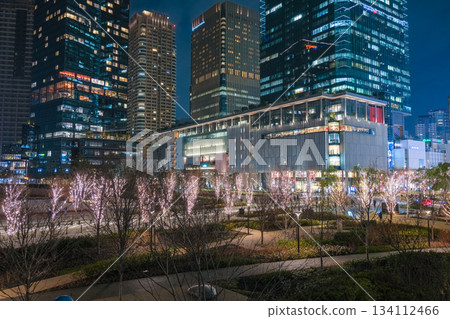 Night view of the Umekita skyscrapers in front of Osaka Station in Kita Ward, Osaka City 134112466