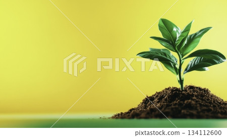 Fresh Green Plant Emerging from Soil Against... - Stock Illustration ...