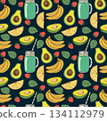 Seamless pattern with smoothies in mason jars. 134112979