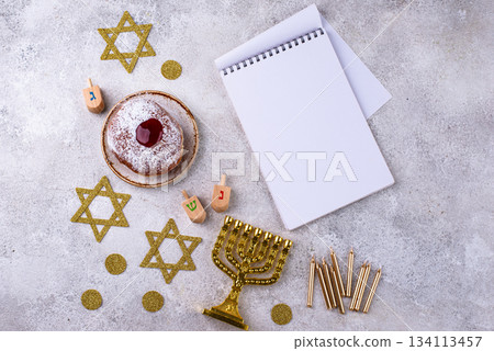 Traditional Jewish holiday Hanukkah background 134113457