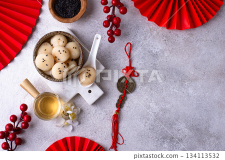 Tang yuan rice dumpling balls for Chinese lunar New year celebration 134113532