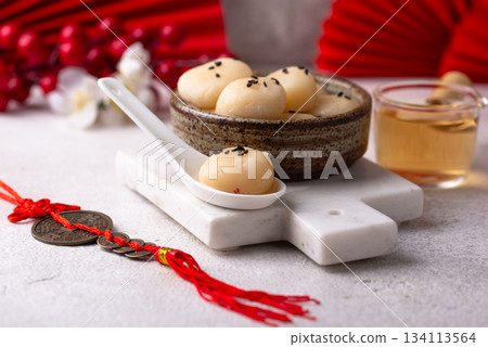 Tang yuan rice dumpling balls for Chinese lunar New year celebration 134113564