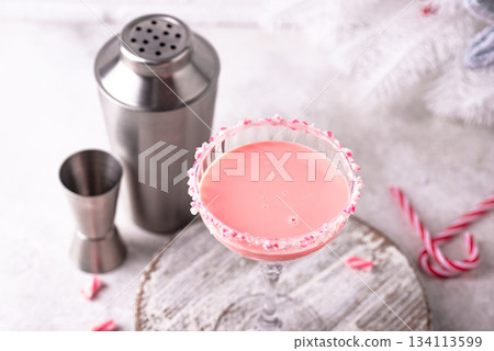 Christmas drink pink peppermint martini 134113599