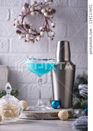 Christmas cocktail with blue curacao Christmas cocktail with blue curacao 134113601