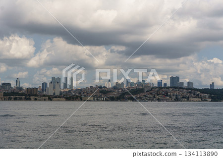Istanbul Besiktas and Dolmabahce skyline with dramatic clouds 134113890