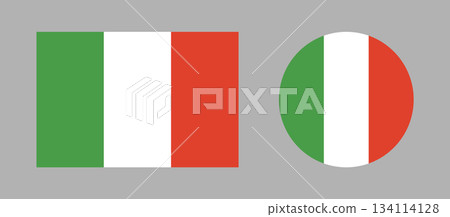 National Italy round, rectangular flag badges. Set of Italian Flag Circle, rectangle Icons. 134114128