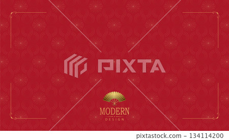 Exquisite red textured background with Chinese red fans 134114200
