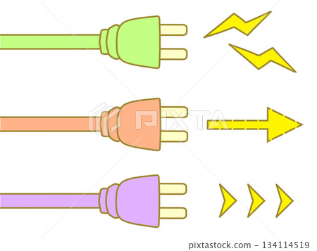 Simple illustration of an electrical outlet and yellow electricity and arrow Simple illustration of an electrical outlet and yellow electricity and arrow 134114519