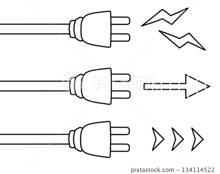 Simple illustration of an outlet, electricity, and arrows - black and white Simple illustration of an outlet, electricity, and arrows - black and white 134114522