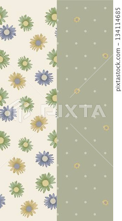 Assorted floral geometric and heart pattern panel designs in soft pastel colors 134114685