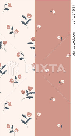 Assorted floral geometric and heart pattern panel designs in soft pastel colors 134114687