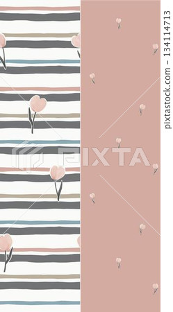Assorted floral geometric and heart pattern panel designs in soft pastel colors 134114713