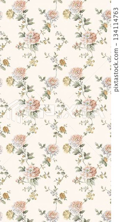 Assorted floral geometric and heart pattern panel designs in soft pastel colors Assorted floral geometric and heart pattern panel designs in soft pastel colors 134114763