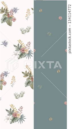 Assorted floral geometric and heart pattern panel designs in soft pastel colors 134114772
