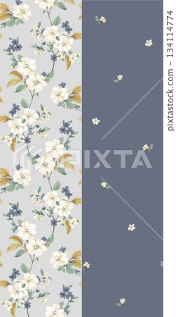 Assorted floral geometric and heart pattern panel designs in soft pastel colors 134114774