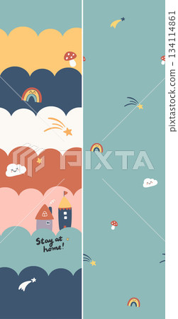 Assorted floral geometric and heart pattern panel designs in soft pastel colors Assorted floral geometric and heart pattern panel designs in soft pastel colors 134114861