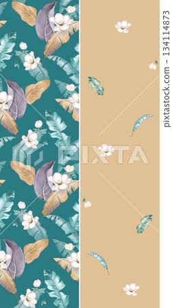 Assorted floral geometric and heart pattern panel designs in soft pastel colors 134114873