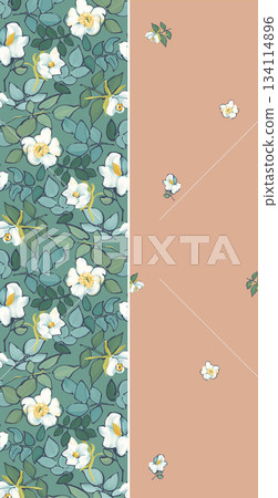 Assorted floral geometric and heart pattern panel designs in soft pastel colors 134114896