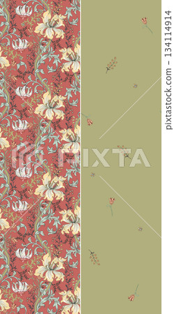 Assorted floral geometric and heart pattern panel designs in soft pastel colors 134114914