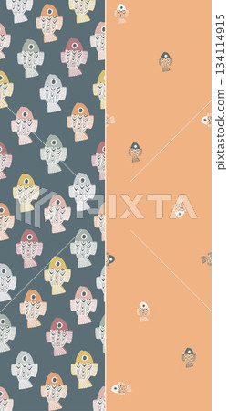 Assorted floral geometric and heart pattern panel designs in soft pastel colors 134114915