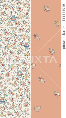 Assorted floral geometric and heart pattern panel designs in soft pastel colors 134114916