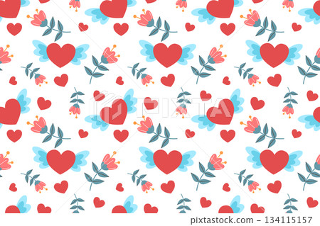 Festive seamless pattern for Valentine's Day. Ornament with hearts. Flat style illustration. 134115157
