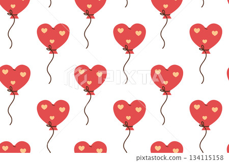 Festive seamless pattern for Valentine's Day. Heart-shaped balloon ornament. Flat illustration. Festive seamless pattern for Valentine's Day. Heart-shaped balloon ornament. Flat illustration. 134115158