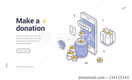Make A Donation And Charity Support Isometric Web Banner Vector Illustration Make A Donation And Charity Support Isometric Web Banner Vector Illustration 134115343
