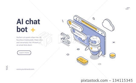 AI Chat Bot For Website Customer Support Service Isometric Banner Vector Illustration 134115345