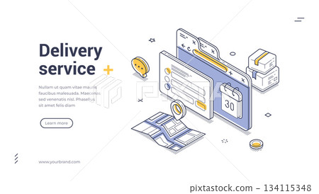 Delivery Service Online Order Tracking Isometric Banner Vector Illustration Delivery Service Online Order Tracking Isometric Banner Vector Illustration 134115348