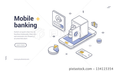Mobile Banking and Finance Technology Isometric Banner Vector Web Page Illustration Mobile Banking and Finance Technology Isometric Banner Vector Web Page Illustration 134115354