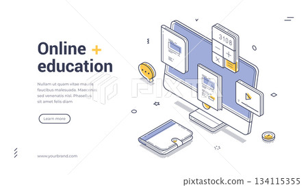 Online Education and E-Learning Technology Isometric Banner Vector Web Illustration Online Education and E-Learning Technology Isometric Banner Vector Web Illustration 134115355