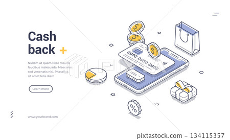 Cash Back And Rewards Program For Shopping Isometric Banner Vector Web Illustration 134115357