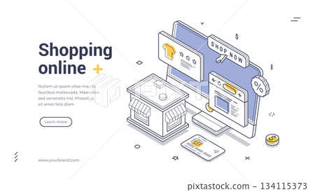 Online Shopping And E-commerce Concept Isometric Banner Vector Web Illustration Online Shopping And E-commerce Concept Isometric Banner Vector Web Illustration 134115373