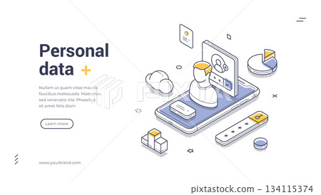 Personal Data Protection And Security Concept Isometric Banner Vector Illustration 134115374