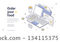 Order Your Food Online For Delivery Service Isometric Banner Vector Illustration 134115375