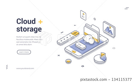 Cloud Storage And Data Management Isometric Banner Vector Illustration Cloud Storage And Data Management Isometric Banner Vector Illustration 134115377