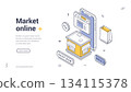Market Online And E-commerce Isometric Banner Vector Illustration 134115378
