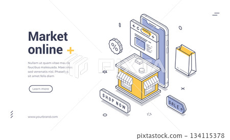 Market Online And E-commerce Isometric Banner Vector Illustration 134115378
