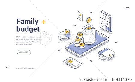 Family Budget And Financial Planning Isometric Banner Vector Illustration 134115379