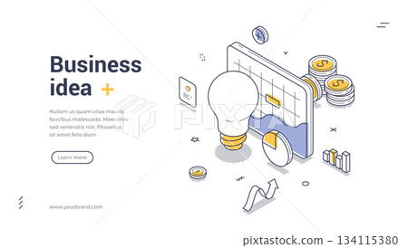 Business Idea And Startup Financial Growth Concept Isometric Banner Vector Illustration 134115380