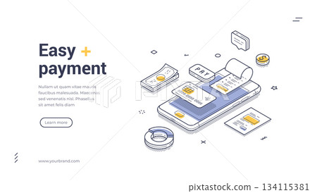 Easy Payment And Mobile Banking Isometric Banner Vector Illustration Easy Payment And Mobile Banking Isometric Banner Vector Illustration 134115381