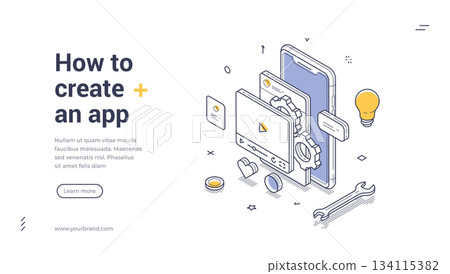 How To Create A Mobile App Development Isometric Banner Vector Illustration How To Create A Mobile App Development Isometric Banner Vector Illustration 134115382