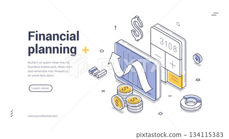 Financial Planning And Accounting Report Isometric Banner Vector Illustration 134115383