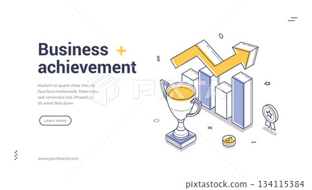 Business Achievement And Growth Success Isometric Banner Vector Illustration 134115384