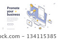 Promote Your Business Online With Digital Marketing Isometric Banner Vector Illustration 134115385