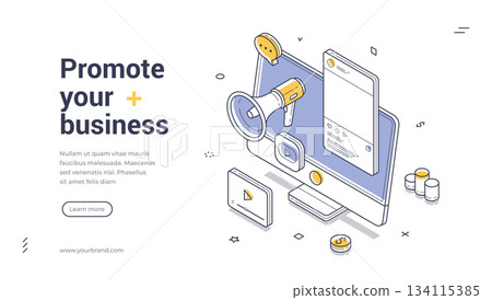 Promote Your Business Online With Digital Marketing Isometric Banner Vector Illustration Promote Your Business Online With Digital Marketing Isometric Banner Vector Illustration 134115385