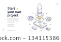 Start Your Own Business Project Rocket Launch Isometric Banner Vector Illustration 134115386