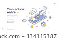 Online Transaction And Mobile Payment Isometric Banner Vector Illustration 134115387