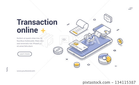 Online Transaction And Mobile Payment Isometric Banner Vector Illustration 134115387